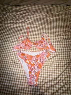 Floral Pink & Orange Two-Piece Bikini Set